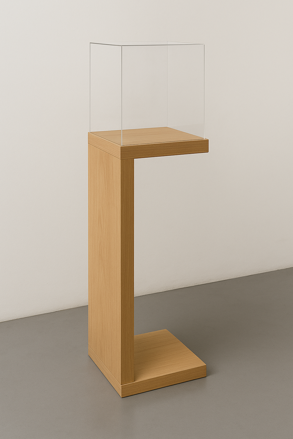 struttura espositiva in legno con teca in plexiglass metacrilato trasparente